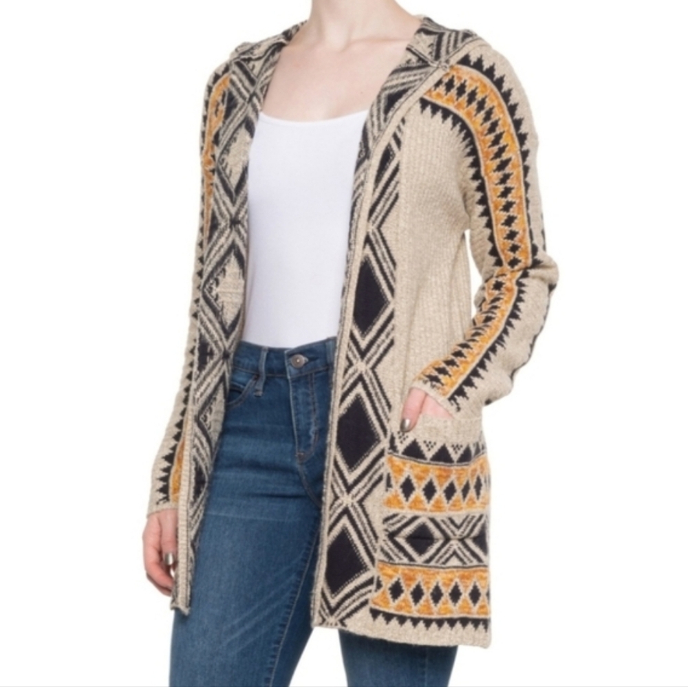 LUCKY BRAND Longline Cardigan Hoodie Open Front Aztec Southwestern Chunky Sz 3X - Picture 13 of 14